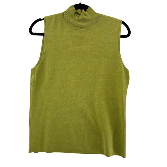 Chico's Sleeveless Turtleneck Top Olive Green Knit Tank Blouse Size 2 - Picture 1 of 7